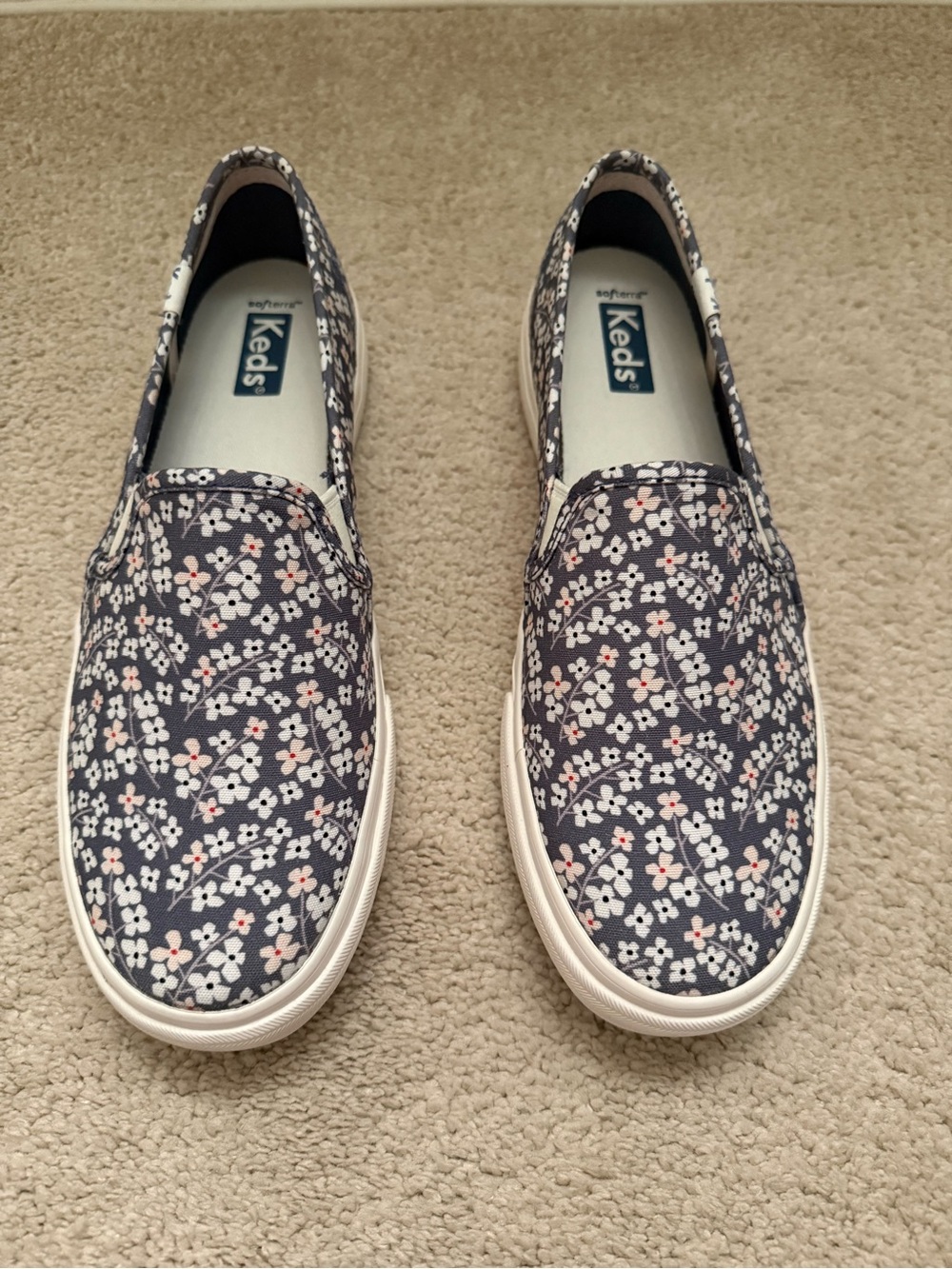 Keds Double Decker Slip-On Sneakers, Softerra, Floral Print, Blue, 7, NWOB